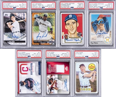 1969-2019 Topps and Bowman Signed Cards PSA and PSA/DNA-Graded Collection (7 Different) – Featuring Kaline, Spahn and Thome